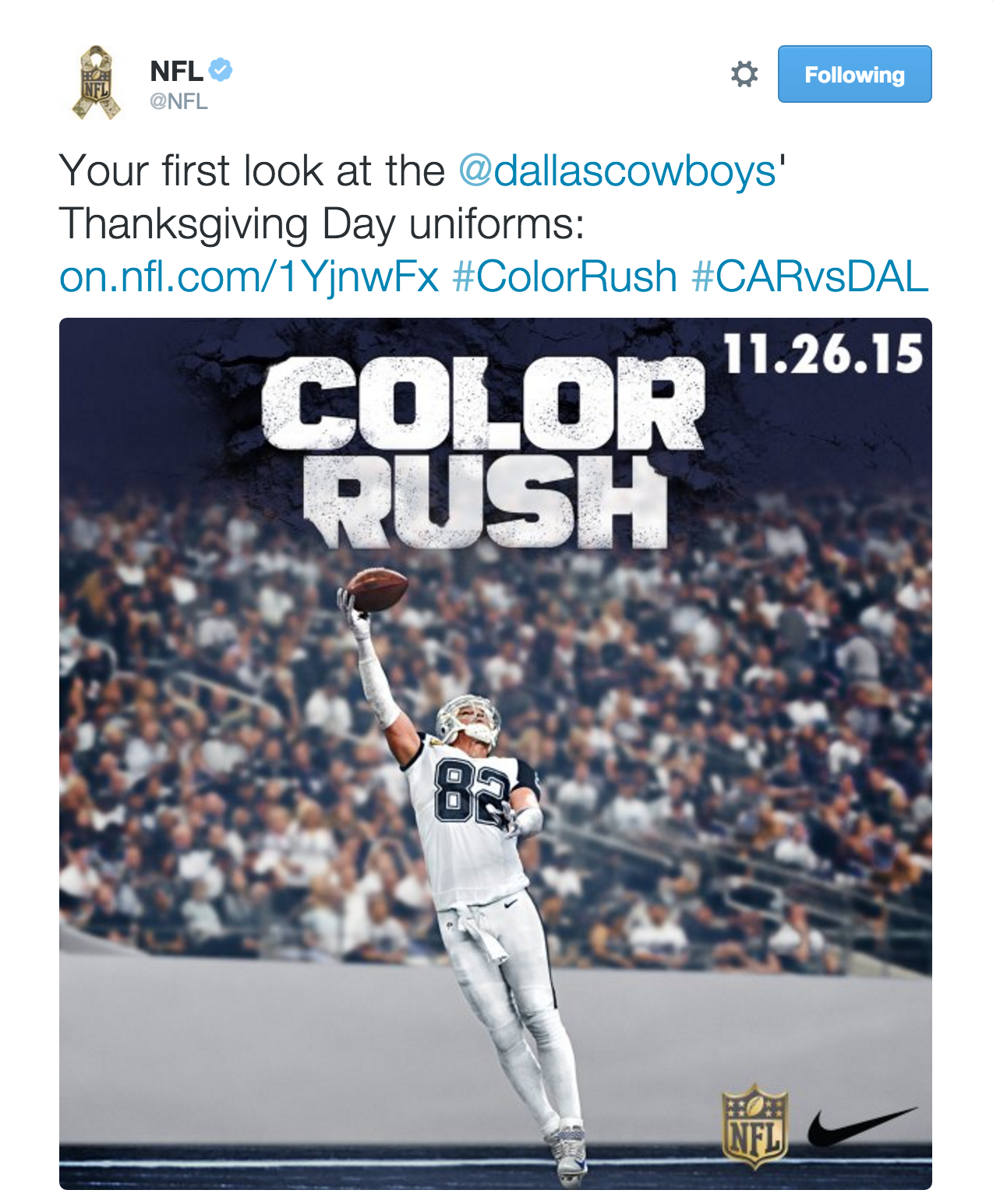 Panthers and Cowboys Unveil 'Color Rush' Uniforms for Thanksgiving Day Game  - Daily Snark