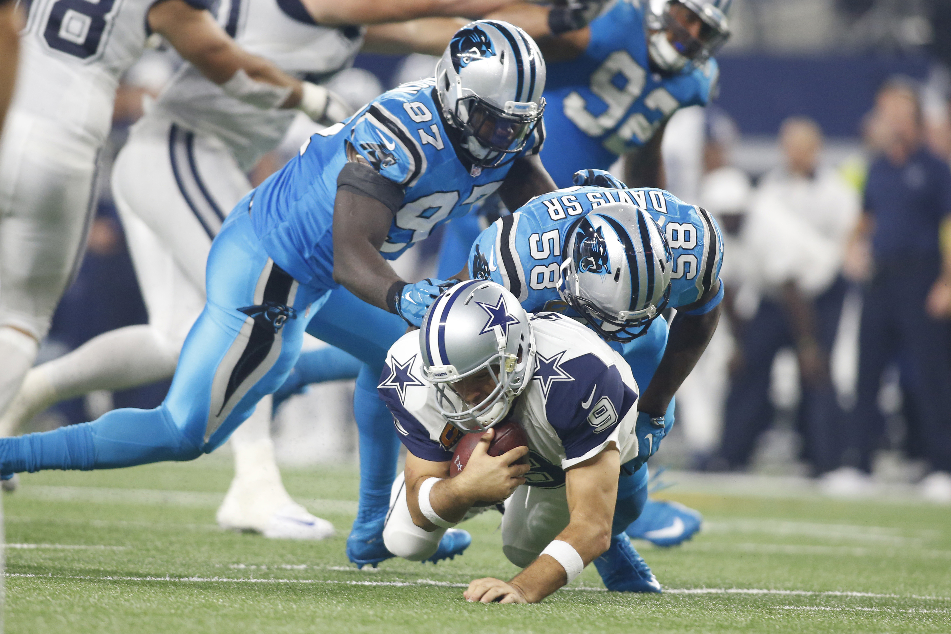 Romo Sacked & Injures Clavicle, Panthers vs. Cowboys