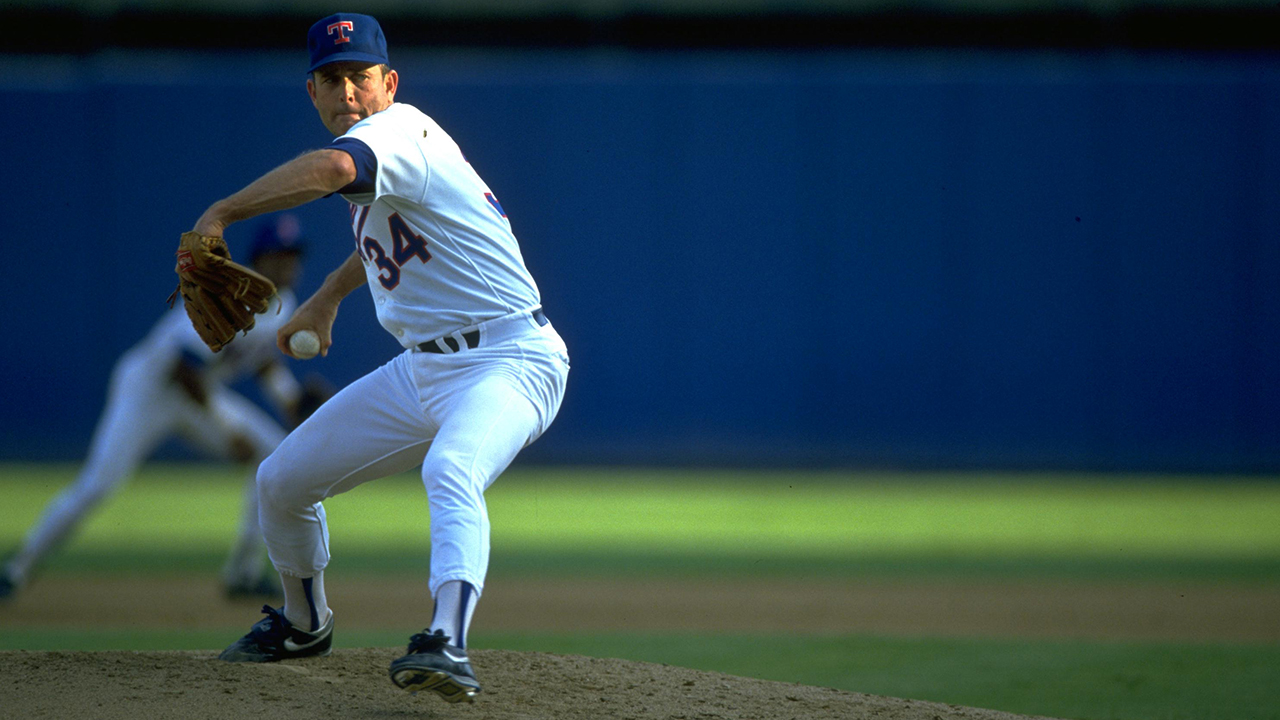 26-year-old Robin Ventura charges 46-year-old Nolan Ryan, a