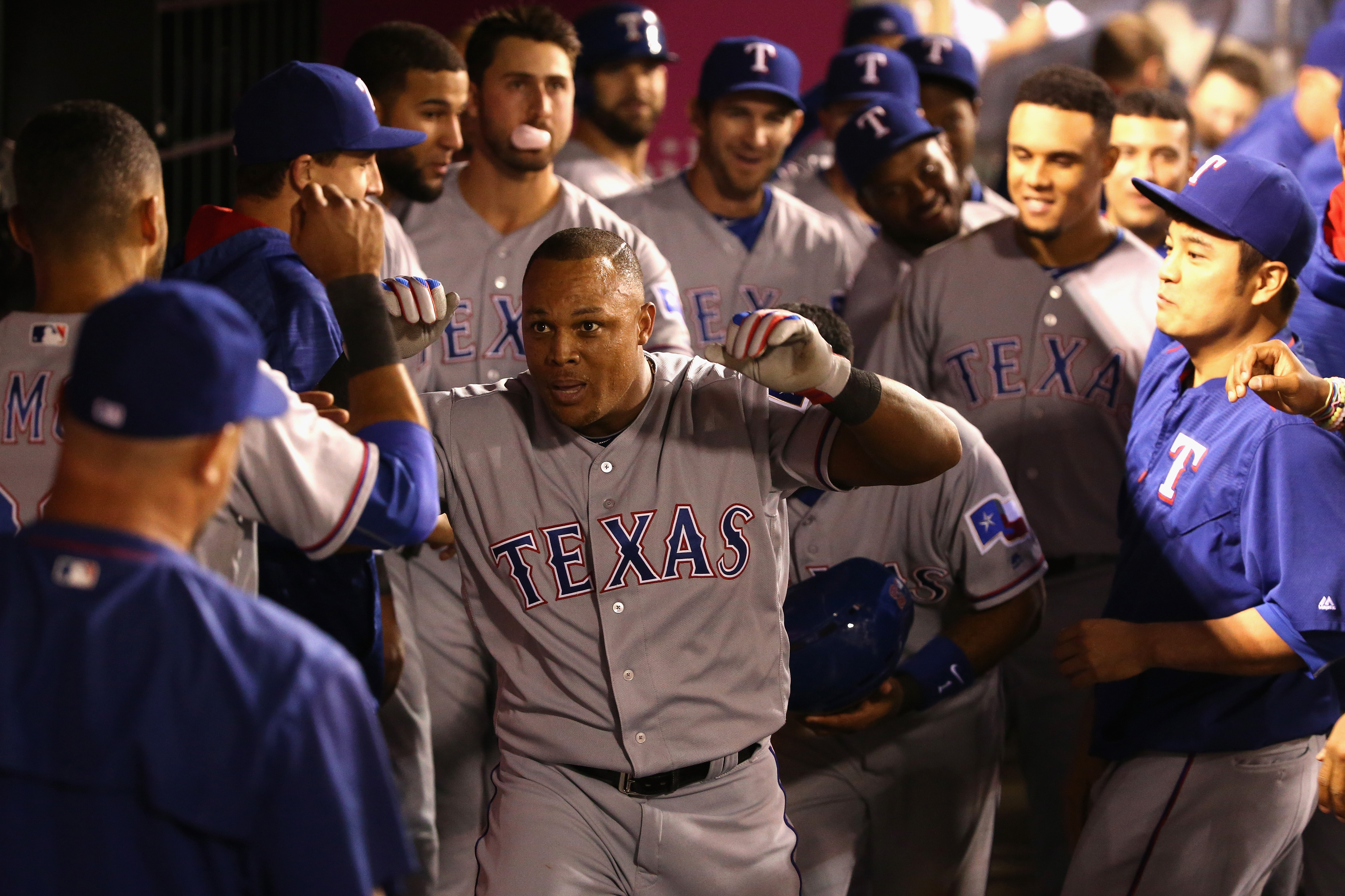 Andrelton Simmons #2 of the Los Angeles Angels is congratulated by