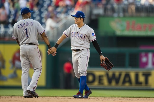 ELVIS ANDRUS 2010 TEXAS RANGERS GAME WORN JERSEY