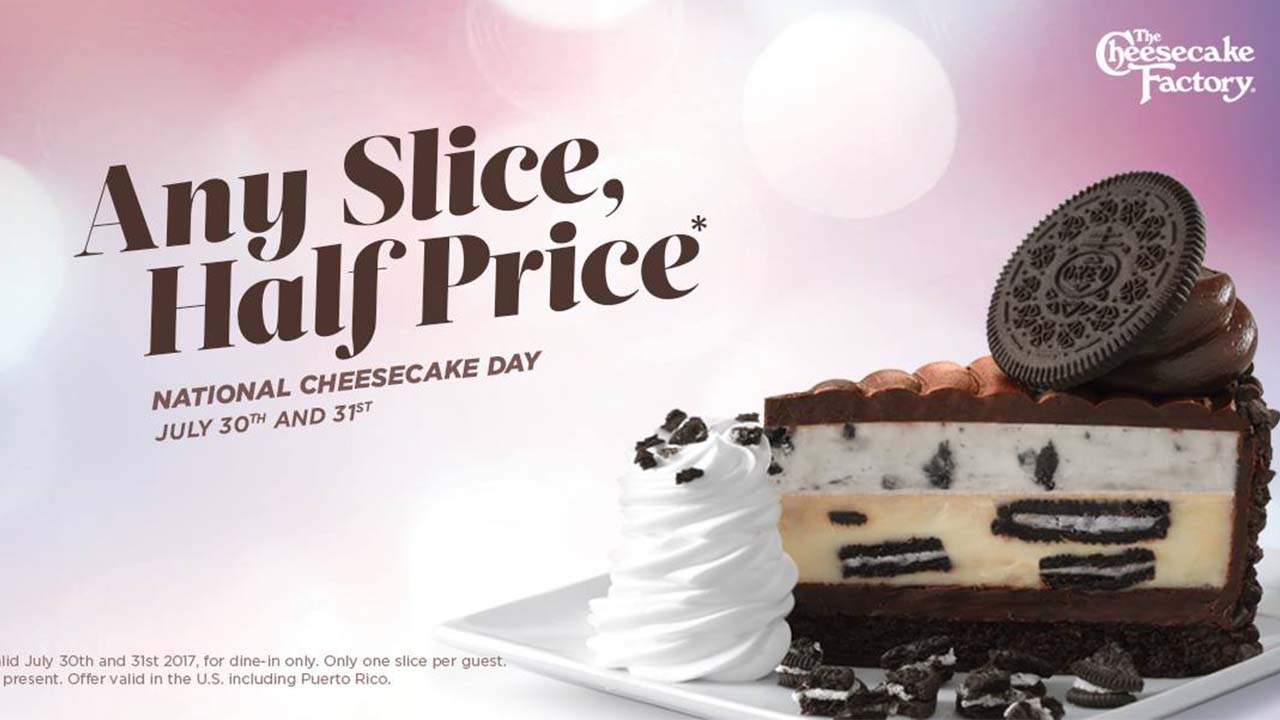 Halfprice cheesecake at Cheesecake Factory