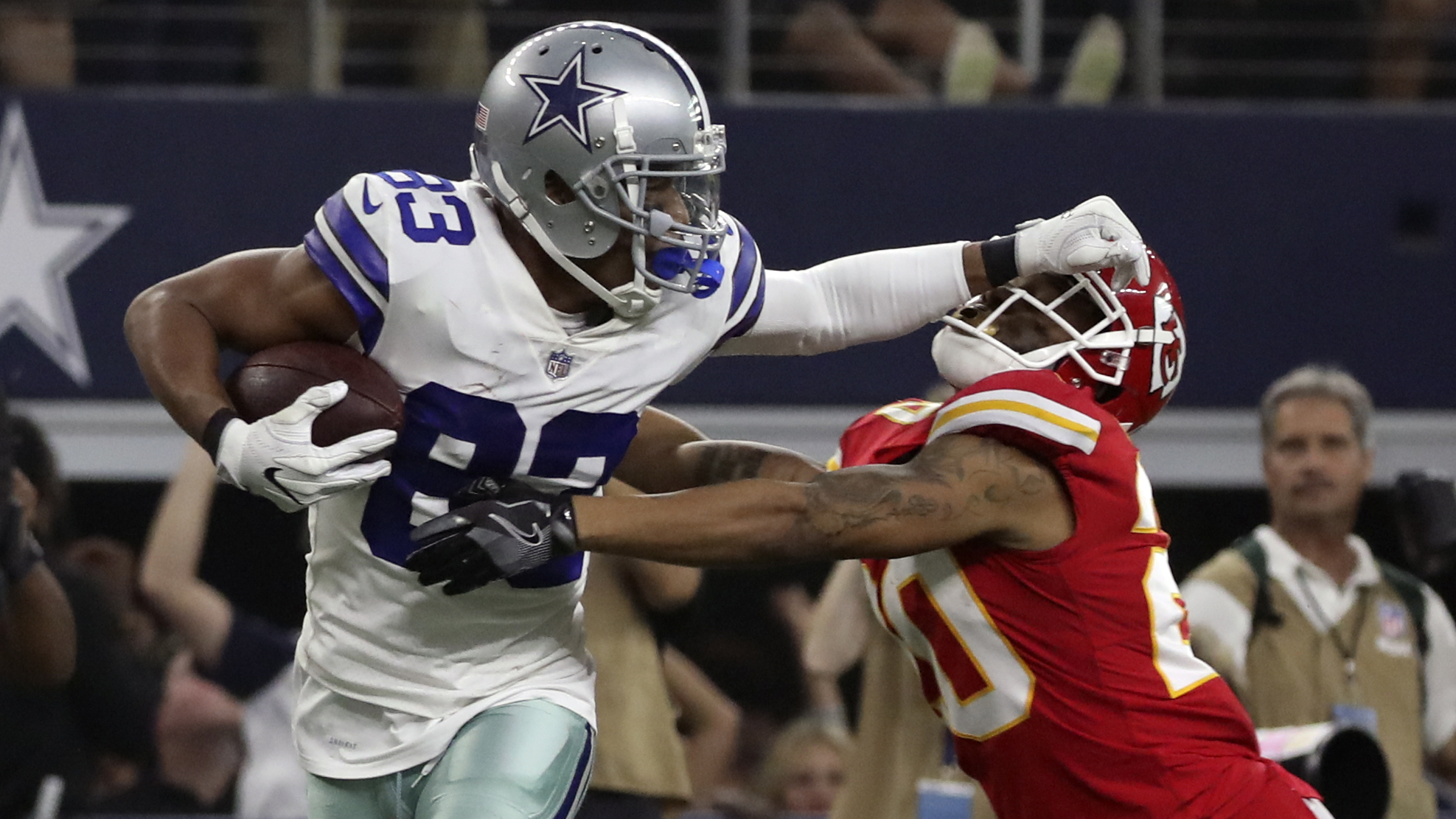 A Dallas Cowboys helmet at AT&T Stadium on November 5, 2017 in