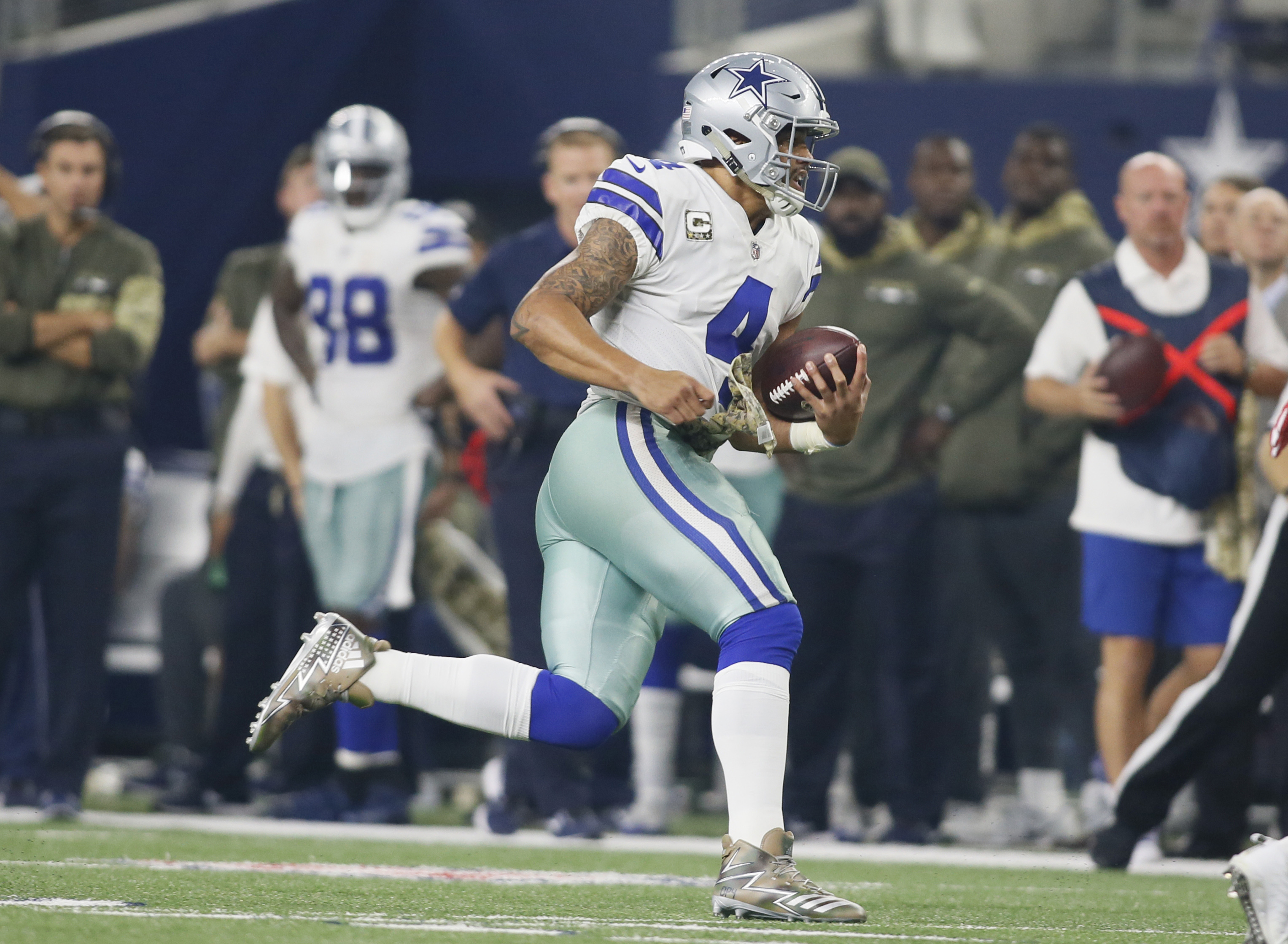 A Dallas Cowboys helmet at AT&T Stadium on November 5, 2017 in