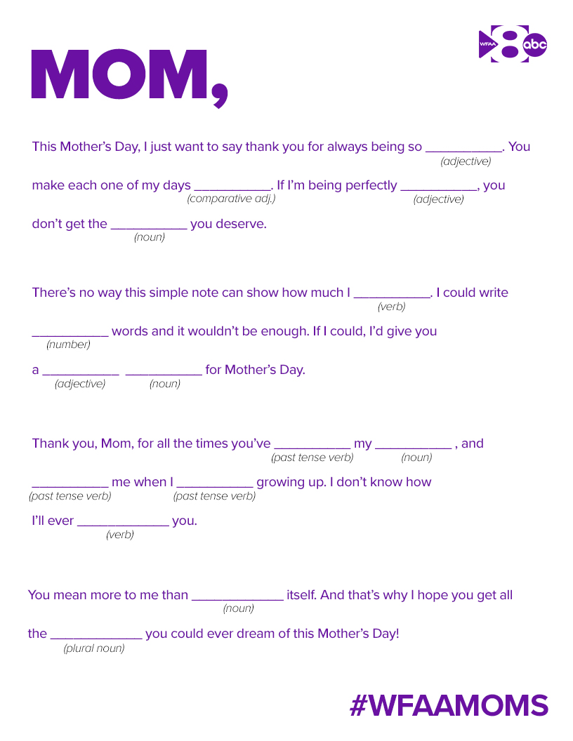 Celebrate Mom With This Mother s Day Mad Lib Wfaa